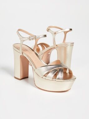 Schutz Keefa Metallic Gold Leather Platform Sandals (9)